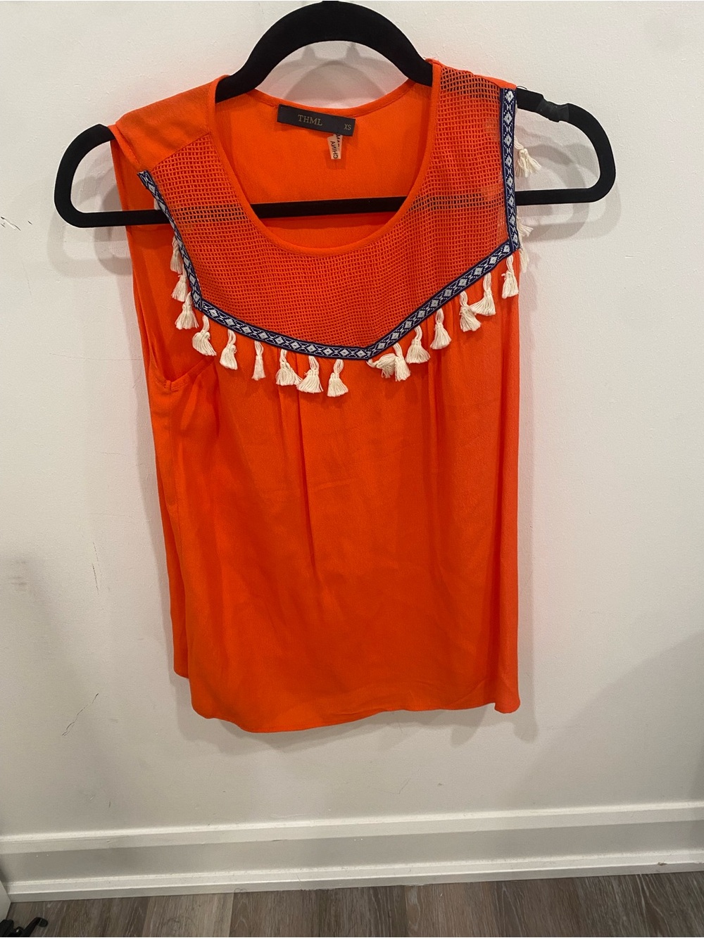 THML Bright Orange Sleeveless Tank with Tassel Trim